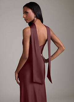 Azazie Cassiana Bridesmaid Dresses Sangria Mermaid Pleated Stretch Satin Dress image4