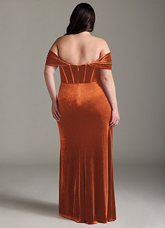 Azazie Jas Bridesmaid Dresses Burnt Orange Sheath Off-The-Shoulder Corset Velvet Convertible Dress image10