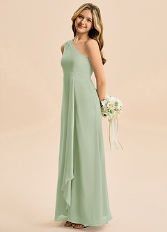 Azazie Delilah Junior Abito A-Line in Chiffon Increspato Verde Salvia image3