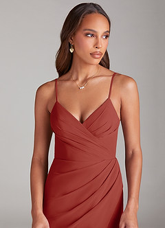 Azazie Maci Brautjungfernkleider Etui Plissee Chiffon Kleid Terrakotta image5