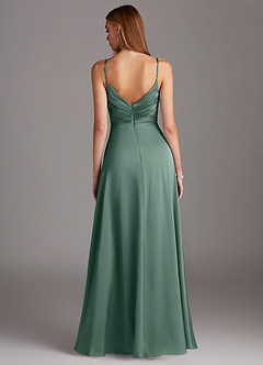 Azazie Calissa Robes de demoiselle d'honneur Robe Trapèze en Satin extensible Col V plissé Eucalyptus image2