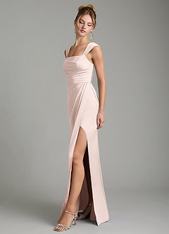 Azazie Filippa Bridesmaid Dresses Blushing Pink A-Line Pleated Stretch Satin Dress image4