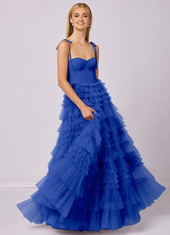 Barbie ♥ Azazie Abiti da Damigella Abito A-Line in Tulle Scollo a Cuore Blu Reale image3