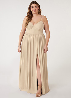 Azazie Zeya Bridesmaid Dresses Champagne A-Line V-Neck Pleated Chiffon Dress image6