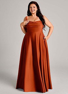 Azazie Shaude Bridesmaid Dresses Paprika A-Line Pleated Stretch Satin Dress image11