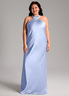 Azazie Doretta Bridesmaid Dresses Ice Mermaid Pleated Stretch Satin Dress image6
