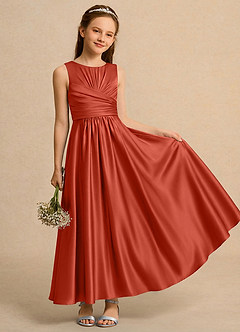 Azazie Ducky Girls Formal Flower Girl Klänningar Klä A-Line i Stretch Satin Plisserad image1