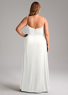 Azazie Azuree Abiti da Damigella Abito A-Line in Raso Elasticizzato Plissettato Bianco image2