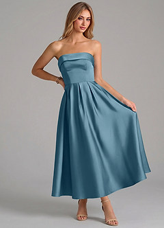 Azazie Lucienne Brudtärnklänningar Klä av A-Linje i Stretch Satin Plisserad Bermuda image5