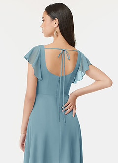 Azazie Bondi Robes de demoiselle d'honneur Robe Trapèze en Mousseline de soie Volant Bleu Maussade image3