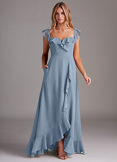 Azazie Lyra Bridesmaid Dresses Dusty Blue A-Line Chiffon Convertible Dress image3