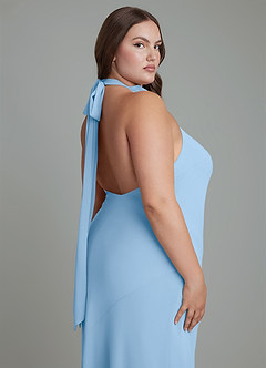 Azazie Velli Bridesmaid Dresses Powder Blue Mermaid High Neck Chiffon Dress image14