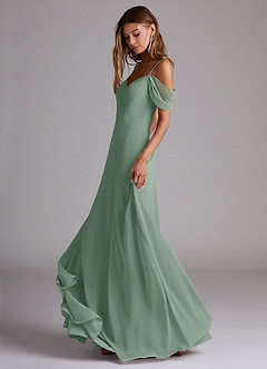 Azazie Marley Vestidos de damas de honor Vestido de Salvia Plateada de Gasa de Corte en A Convertible con Vestidos sin tirantes image3