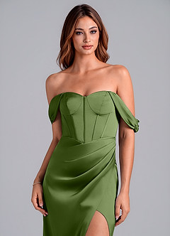 Azazie Asha Bridesmaid Dresses Juniper Sheath Off the Shoulder Stretch Satin Convertible Dress image5