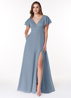 Azazie Ashika Final Sale Dusty Blue A-Line V-neck Ruched Chiffon Dress image1