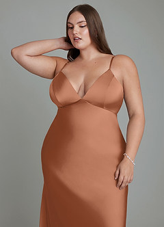 Azazie Stefania Robes de demoiselle d'honneur Robe Trapèze en Satin extensible Bronze image13
