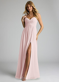 Azazie Alia Bridesmaid Dresses Blushing Pink A-Line Pleated Chiffon Dress image3