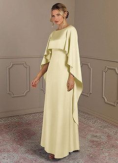 Azazie Eli Mother of the Bride Dresses Lemon Sorbet Sheath Boatneck Stretch Satin Dress image3