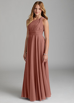 Azazie Charlize Junior Cedar Rose A-Line Mesh Dress image3