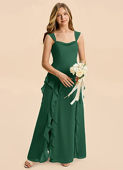 Azazie Sloane Junior A-Linie Herzausschnitt Chiffon Kleid Dunkelgrün image3
