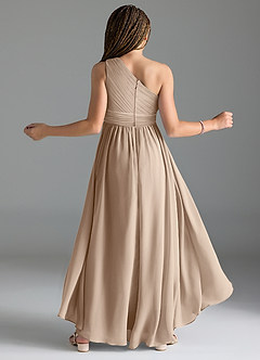 Azazie Mathilda Junior Robe Trapèze en Mousseline de soie Plissée Taupe image2