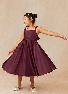 Azazie Cutie Pie vestidos de niña de las flores Vestido de Satin Mate de Acampanado con Plisado image3