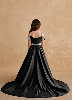 Azazie Jodi Abiti da Ragazza di Fiori Abito A-Line in Raso Opaco Nero image2