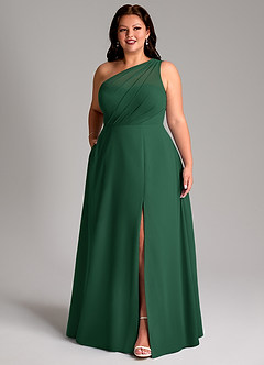 Azazie Phaedra Brautjungfernkleider A-Linie One-Shoulder Chiffon Kleid Dunkelgrün image12