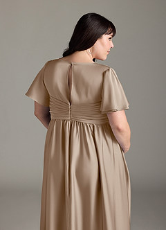Azazie Verna Maternity Bridesmaid Dresses A-Line Ruched Stretch Satin Floor-Length Dress image10