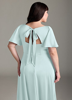 Azazie Kimber Bridesmaid Dresses Sea Glass A-Line Ruched Stretch Satin Dress image12