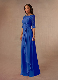 Azazie Dionysus vestidos de madre de la novia Vestido de Azul Real de Gasa de Corte En A con Encaje cuello barco image2