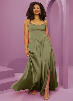 Barbie ♥ Azazie Suknie dla druhen Rozkloszowana sukienka z elastycznej satyny z dekoltem w serek i wiązaniem na plecach image10