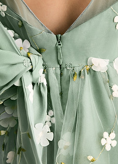 Azazie Elowen Blumenmädchenkleider A-Linie Herzausschnitt Spitze Kleid Matcha image7