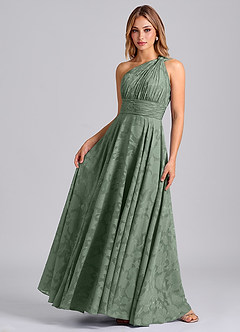 Azazie Charlize Bridesmaid Dresses Matcha A-Line One Shoulder Floral Burnout Dress image4