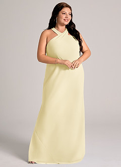 Azazie Doretta Brudtärnklänningar Klä av Sjöjungfru i Chiffong Plisserad Citronsorbet image10