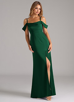 Azazie Callan Robes de demoiselle d'honneur Robe Trapèze Convertible en Satin extensible Plissée Vert Foncé image1