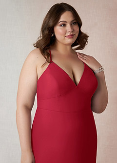 Azazie Becca Bridesmaid Dresses Scarlet Sheath V-Neck Chiffon Dress image12
