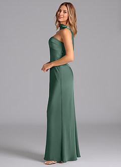 Azazie Lusinda Vestidos de damas de honor Vestido de Eucalipto de Satén Elástico de Corte Sirena con Sin tirantes image5