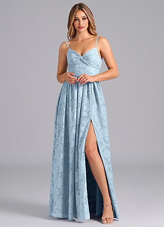Azazie Zeya Bridesmaid Dresses Sky Blue A-Line Bow Floral Burnout Dress image3