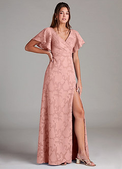 Azazie Ambrosia Bridesmaid Dresses Rosette A-Line Pleated Floral Burnout Dress image3
