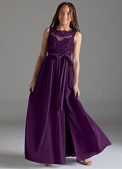 Azazie Elly Junior Grape A-Line Lace Chiffon Dress image1
