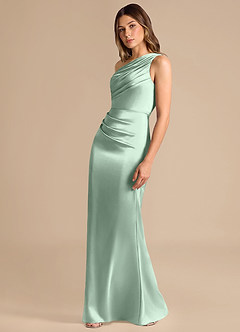 Azazie Akilah Bridesmaid Dresses Agave Mermaid One Shoulder Metallic Satin Dress image4