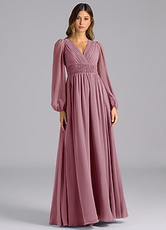Azazie Palerma Bridesmaid Dresses Vintage Mauve A-Line Long Sleeve Chiffon Dress image1
