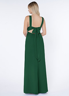 Azazie Christiana Final Sale Dark Green A-Line V-Neck Pleated Chiffon Dress image3