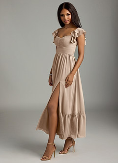 Azazie Anaya Bridesmaid Dresses Taupe A-Line Pleated Chiffon Dress image4