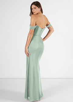 Azazie Kit Jurken voor bruidsmeisjes Jurk van Mesh met Zeemeermin Off the Shoulder Agave image4