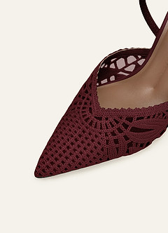 front Escarpins à bride arrière en maille tissée pour femmes, bout pointu, chaussures de mariée élégantes à talons hauts