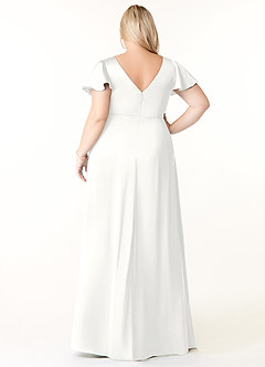 Azazie Soren Bridesmaid Dresses White A-Line Pleated Stretch Satin Dress image2