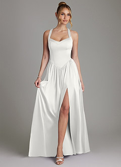 Azazie Francis Bridesmaid Dresses White A-Line Corset Stretch Satin Dress image3