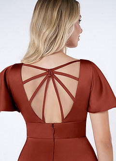 Azazie Lani Bridesmaid Dresses Terracotta A-Line Flounce Sleeve Stretch Satin Dress image3